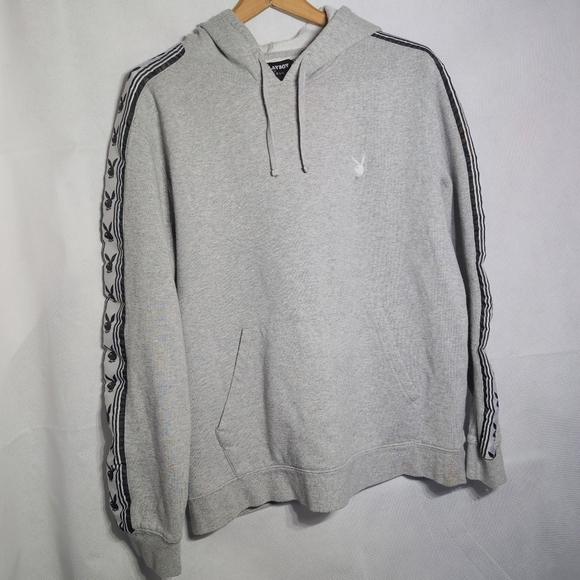 PLAYBOY X Pacsun Sz M Gray and Black Hoodie Sweatshirt with Stripe Accents - Picture 5 of 7